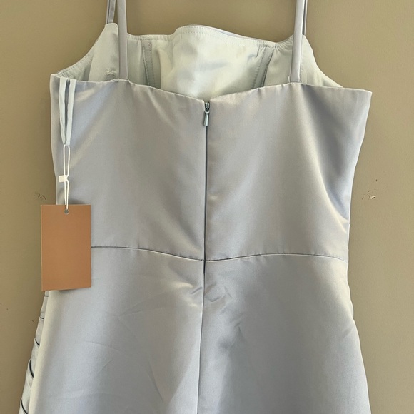 Blue Ruched Satin Dress - Picture 6 of 8